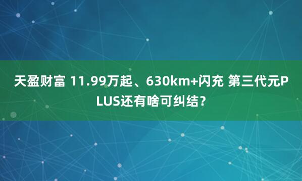 天盈财富 11.99万起、630km+闪充 第三代元PLUS还有啥可纠结？