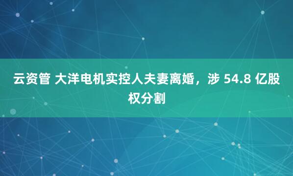 云资管 大洋电机实控人夫妻离婚，涉 54.8 亿股权分割