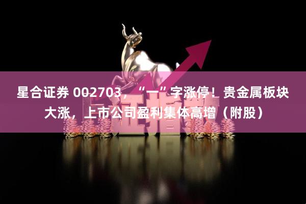 星合证券 002703，“一”字涨停！贵金属板块大涨，上市公司盈利集体高增（附股）